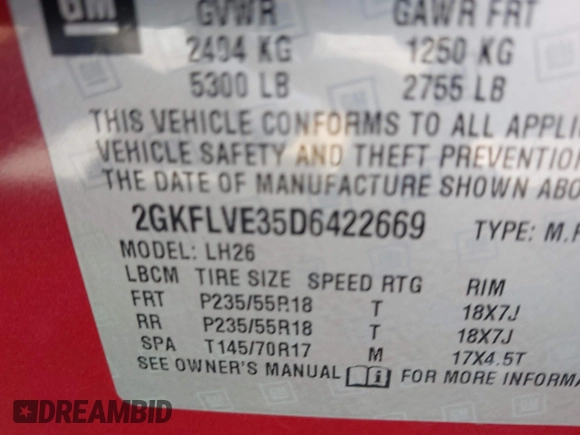 2013 GMC Terrain SLT with VIN 2GKFLVE35D6422669, listed as a IAAI auction lot 42104638 with 116,318 mi miles. Bid and sale history available at carsss.com. Image 9.
