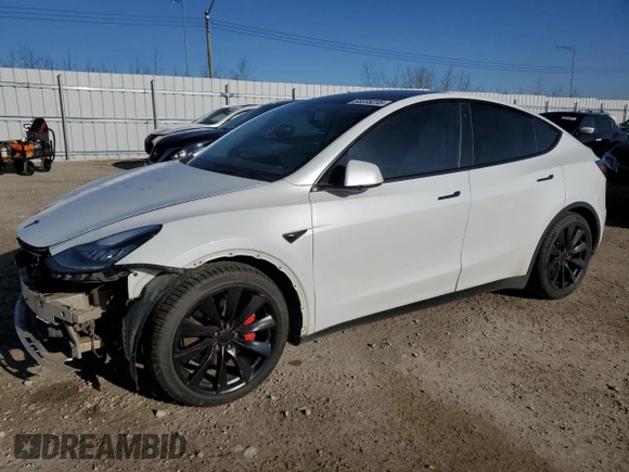2020 Tesla Model Y Long Range with VIN 5YJYGDEFXLF034617, listed as a Copart auction lot 53235235 with 113,480 mi miles and Salvage Title. Bid and sale history available at DreamBid. Image 1.