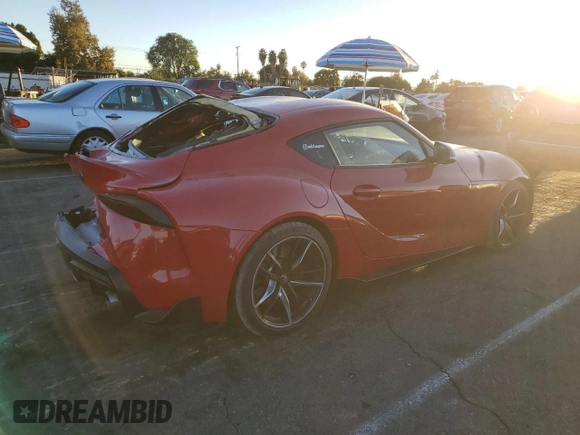 2021 Toyota GR Supra 3.0 with VIN WZ1DB0C02MW042357, listed as a Copart auction lot 79090214 with 29,215 mi miles and Salvage Title. Bid and sale history available at carsss.com. Image 3.