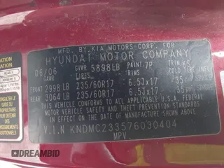 2007 Hyundai Entourage GLS с VIN KNDMC233576030404, выставлен на аукционе IAAI как лот 42309529 с пробегом 219 839 миль миль и . История ставок и продаж доступна на DreamBid. Изображение 9.