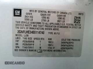 2014 Chevrolet Equinox LTZ with VIN 2GNFLHE34E6114740, listed as a Copart auction lot 87619575 with 181,701 mi miles and Clean Title. Bid and sale history available at carsss.com. Image 13.