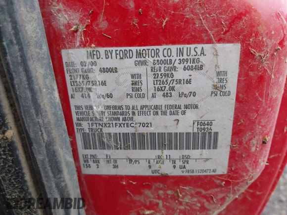 2000 Ford F-250 XL with VIN 1FTNX21FXYEC57021, listed as a IAAI auction lot 42674090 with 221,950 mi miles and . Bid and sale history available at DreamBid. Image 9.