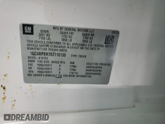 2014 Chevrolet Silverado 1500 Work Truck with VIN 1GCVKPEH7EZ116130, listed as a Copart auction lot 82785964 with 139,854 mi miles and Clean Title. Bid and sale history available at DreamBid. Image 12.