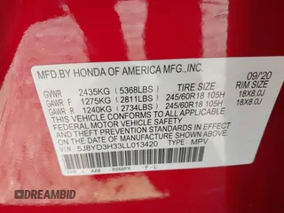 2020 Acura MDX with VIN 5J8YD3H33LL013420, listed as a IAAI auction lot 41718188 with 31,556 mi miles and . Bid and sale history available at DreamBid. Image 9.