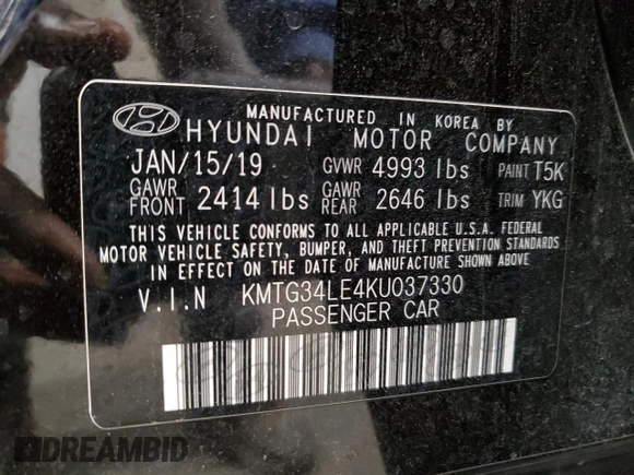 2019 Genesis G70 Advanced with VIN KMTG34LE4KU037330, listed as a Copart auction lot 79663204 with 68,481 mi miles and Salvage Title. Bid and sale history available at DreamBid. Image 12.