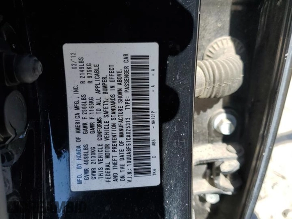 2012 Acura TL Tech Auto with VIN 19UUA8F51CA025313, listed as a Copart auction lot 50206155 with 162,860 mi miles and Salvage Title. Bid and sale history available at carsss.com. Image 14.