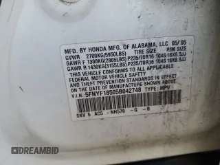 2005 Honda Pilot EX-L z VIN 5FNYF18505B042748, wystawiony jako Copart lot #56696285 z przebiegiem 181 638 mil mil oraz Szkoda całkowita • Salvage title. Historia ofert i sprzedaży dostępna na DreamBid. Obrazek 12.