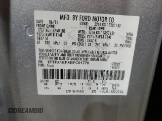 2011 Ford F-150 XL with VIN 1FTFX1EFXBFC01770, listed as a Copart auction lot 89367065 with 196,192 mi miles and Salvage Title. Bid and sale history available at DreamBid. Image 12.