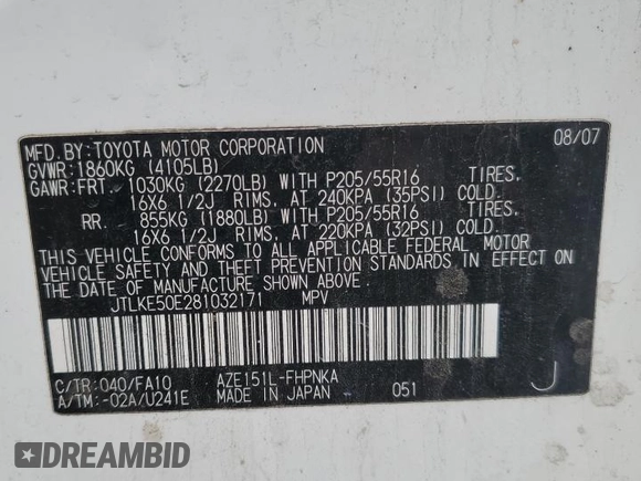 2008 Scion xB z VIN JTLKE50E281032171, wystawiony jako Copart lot #56590495 z przebiegiem 257 801 mil mil oraz Tytuł czysty. Historia ofert i sprzedaży dostępna na DreamBid. Obrazek 13.