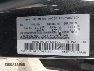 2013 Mazda Mazda3 i Sport with VIN JM1BL1U79D1828304, listed as a IAAI auction lot 41871463 with 95,453 mi miles. Bid and sale history available at carsss.com. Image 9.