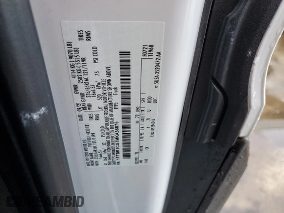 2021 Ford Transit Cargo with VIN 1FTBR1CG7MKA88875, listed as a Copart auction lot 84705324 with 23,654 mi miles and Salvage Title. Bid and sale history available at DreamBid. Image 15.