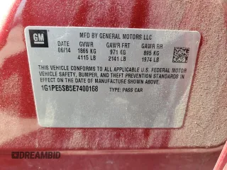 2014 Chevrolet Cruze 2LT z VIN 1G1PE5SB5E7400168, wystawiony jako Copart lot #55174525 z przebiegiem 162 785 mil mil oraz Nie do naprawy • Non repairable. Historia ofert i sprzedaży dostępna na DreamBid. Obrazek 12.