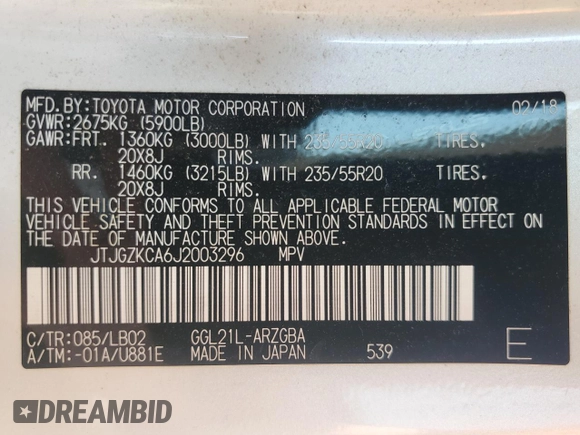 2018 Lexus RX 350L Premium с VIN JTJGZKCA6J2003296, выставлен на аукционе Copart как лот 57141205 с пробегом 78 366 миль миль и Списание • Salvage title. История ставок и продаж доступна на DreamBid. Изображение 13.