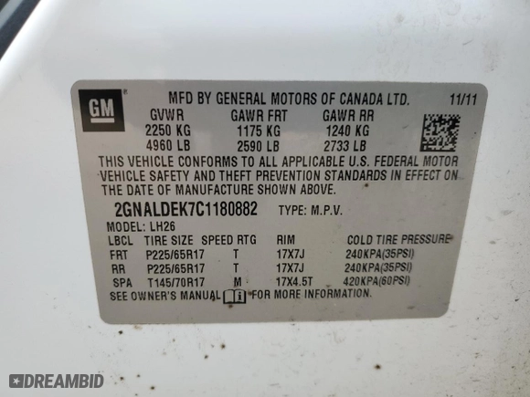 2012 Chevrolet Equinox LT w/1LT with VIN 2GNALDEK7C1180882, listed as a Copart auction lot 51837435 with 175,764 mi miles and Salvage Title. Bid and sale history available at carsss.com. Image 16.
