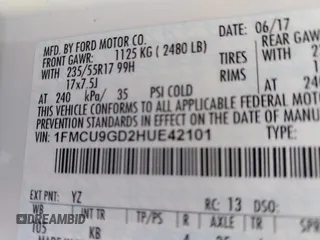 2017 Ford Escape SE with VIN 1FMCU9GD2HUE42101, listed as a IAAI auction lot 41898294 with 101,014 mi miles. Bid and sale history available at carsss.com. Image 9.