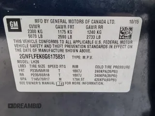2016 Chevrolet Equinox LT with VIN 2GNFLFEK6G6175831, listed as a Copart auction lot 45569385 with 110,133 mi miles and Salvage Title. Bid and sale history available at DreamBid. Image 15.