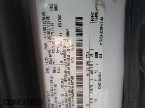 2023 Ford Transit Cargo with VIN 1FTBR1Y80PKA10749, listed as a Copart auction lot 76136724 with 24,809 mi miles and Clean Title. Bid and sale history available at DreamBid. Image 13.