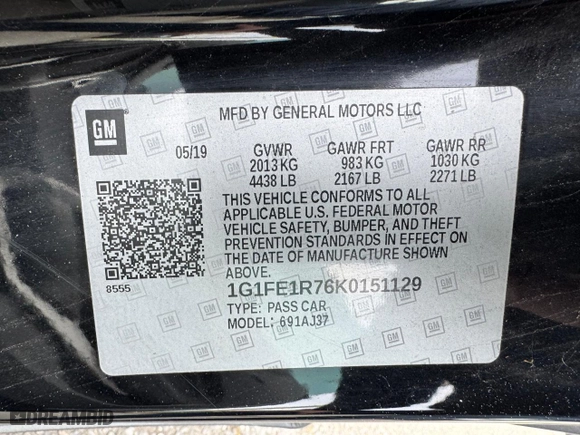 2019 Chevrolet Camaro 1SS with VIN 1G1FE1R76K0151129, listed as a Copart auction lot 53760815 with 41,111 mi miles and Salvage Title. Bid and sale history available at carsss.com. Image 10.