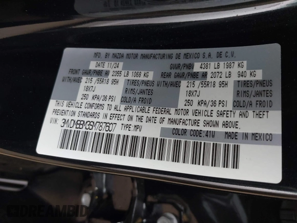 2025 Mazda CX-30 S Select Sport z VIN 3MVDMBBM3SM787607, wystawiony jako IAAI lot #41699529 z przebiegiem 1 920 mil mil oraz . Historia ofert i sprzedaży dostępna na DreamBid. Obrazek 9.