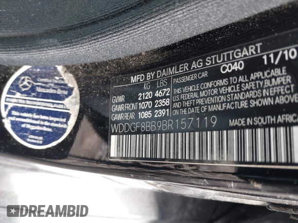 2011 Mercedes-Benz C 300 Sport with VIN WDDGF8BB9BR157119, listed as a IAAI auction lot 41508180 with Not Provided miles and . Bid and sale history available at carsss.com. Image 9.