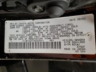 2004 Lexus GX 470 with VIN JTJBT20X740025411, listed as a Copart auction lot 55363145 with 329,164 mi miles and Salvage Title. Bid and sale history available at DreamBid. Image 14.