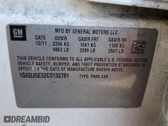 2012 Cadillac CTS Performance with VIN 1G6DJ5E32C0132781, listed as a Copart auction lot 86702144 with 99,226 mi miles and Salvage Title. Bid and sale history available at DreamBid. Image 12.