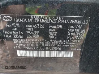 2017 Hyundai Santa Fe 2.4L z VIN 5NMZU3LB5HH029046, wystawiony jako IAAI lot #42212445 z przebiegiem 135 587 mil mil oraz . Historia ofert i sprzedaży dostępna na DreamBid. Obrazek 9.