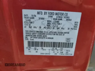 2007 Ford F-150 STX with VIN 1FTRX12W27FA38928, listed as a Copart auction lot 56470545 with 169,874 mi miles and Salvage title. Bid and sale history available at DreamBid. Image 12.