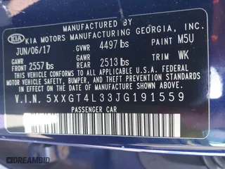 2018 Kia Optima LX with VIN 5XXGT4L33JG191559, listed as a IAAI auction lot 41875793 with 152,479 mi miles. Bid and sale history available at carsss.com. Image 9.