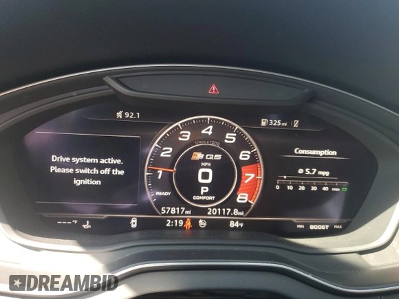 2018 Audi SQ5 Prestige with VIN WA1C4AFY2J2234161, listed as a Copart auction lot 74391484 with 57,817 mi miles and Salvage Title. Bid and sale history available at DreamBid. Image 9.