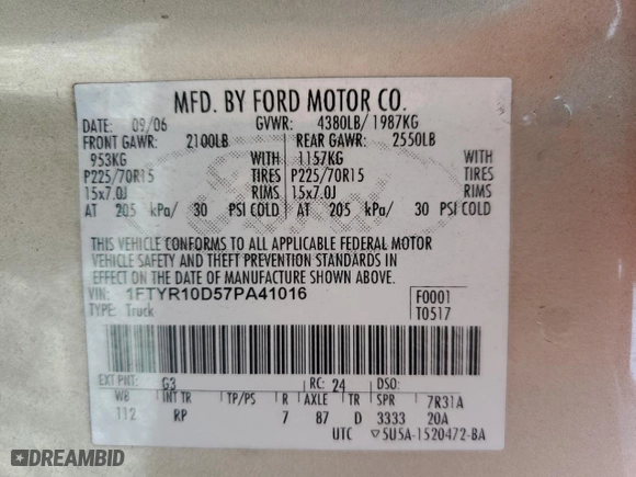 2007 Ford Ranger XL with VIN 1FTYR10D57PA41016, listed as a Copart auction lot 52614195 with 152,597 mi miles and Salvage Title. Bid and sale history available at carsss.com. Image 12.