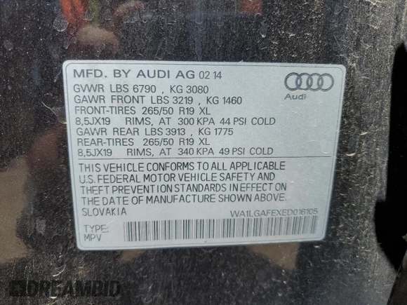 2014 Audi Q7 Premium Plus with VIN WA1LGAFEXED016105, listed as a Copart auction lot 64299575 with 122,448 mi miles and Clean title. Bid and sale history available at DreamBid. Image 13.