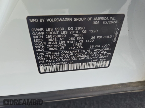 2024 Volkswagen Atlas SE с VIN 1V2HR2CA9RC564720, выставлен на аукционе IAAI как лот 42774211 с пробегом 22 207 миль миль и . История ставок и продаж доступна на DreamBid. Изображение 40.