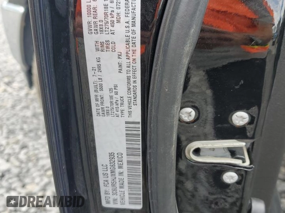 2021 Ram 2500 Tradesman with VIN 3C6UR5HJXMG632935, listed as a Copart auction lot 56673455 with 50,597 mi miles and Salvage title. Bid and sale history available at DreamBid. Image 12.