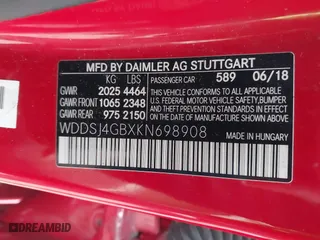 2019 Mercedes-Benz CLA with VIN WDDSJ4GBXKN698908, listed as a IAAI auction lot 41493686 with 153,649 mi miles. Bid and sale history available at carsss.com. Image 9.