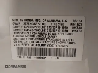 2014 Acura MDX Tech Pkg with VIN 5FRYD4H43EB042952, listed as a IAAI auction lot 41394833 with 85,329 mi miles. Bid and sale history available at carsss.com. Image 9.