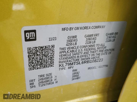 2024 Chevrolet TrailBlazer RS with VIN KL79MTSL6RB108223, listed as a Copart auction lot 81625344 with 8,648 mi miles and Salvage Title. Bid and sale history available at DreamBid. Image 13.