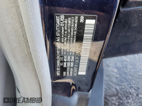 2003 Mercedes-Benz C 240 с VIN WDBRF81J63F395751, выставлен на аукционе Copart как лот 78801684 с пробегом 134 654 миль миль и Списание • Salvage title. История ставок и продаж доступна на DreamBid. Изображение 12.