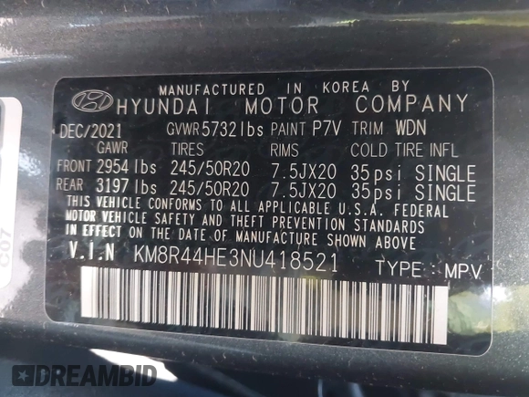 2022 Hyundai Palisade SEL z VIN KM8R44HE3NU418521, wystawiony jako IAAI lot #41919824 z przebiegiem 42 134 mil mil oraz . Historia ofert i sprzedaży dostępna na DreamBid. Obrazek 9.