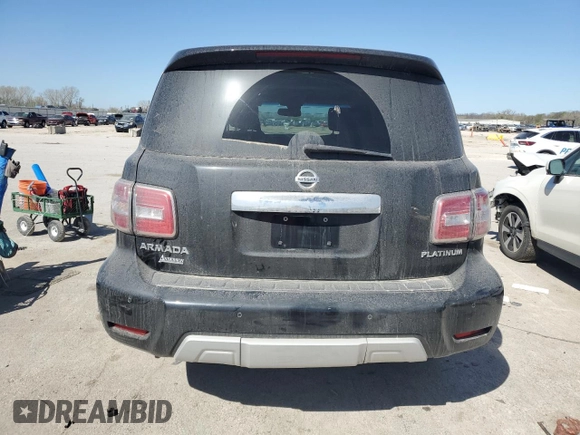 2017 Nissan Armada Platinum with VIN JN8AY2NE1H9706743, listed as a Copart auction lot 52411925 with 108,056 mi miles and Salvage Title. Bid and sale history available at carsss.com. Image 6.