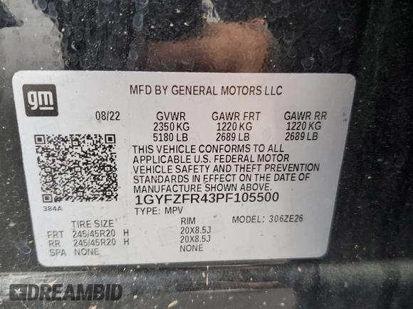 2023 Cadillac XT4 AWD Sport with VIN 1GYFZFR43PF105500, listed as a Copart auction lot 58658394 with 0 mi miles and Salvage Title. Bid and sale history available at carsss.com. Image 12.