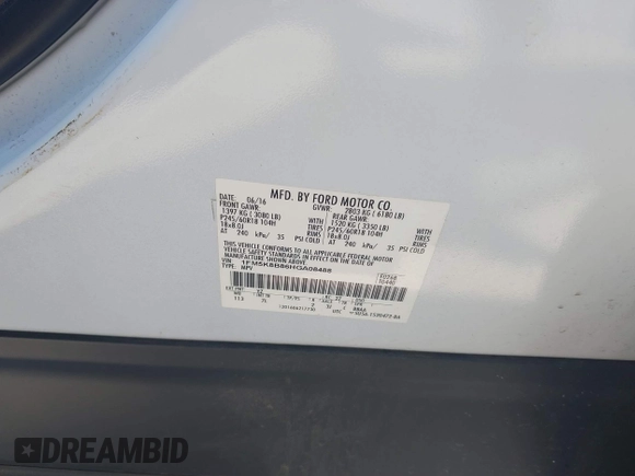 2017 Ford Explorer с VIN 1FM5K8B86HGA08488, выставлен на аукционе IAAI как лот 42572757 с пробегом 174 906 миль миль и . История ставок и продаж доступна на DreamBid. Изображение 9.