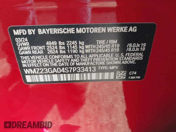 2025 MINI Countryman S z VIN WMZ23GA04S7P33413, wystawiony jako IAAI lot #41576638 z przebiegiem 9 505 mil mil oraz . Historia ofert i sprzedaży dostępna na DreamBid. Obrazek 9.