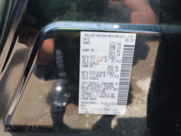 2020 Infiniti QX60 Luxe с VIN 5N1DL0MM9LC516314, выставлен на аукционе IAAI как лот 42211223 с пробегом 112 796 миль миль и . История ставок и продаж доступна на DreamBid. Изображение 9.