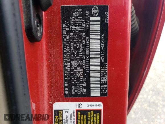 2008 Toyota Camry LE with VIN 4T4BE46K18R022928, listed as a Copart auction lot 53551745 with 176,480 mi miles and Salvage Title. Bid and sale history available at carsss.com. Image 12.