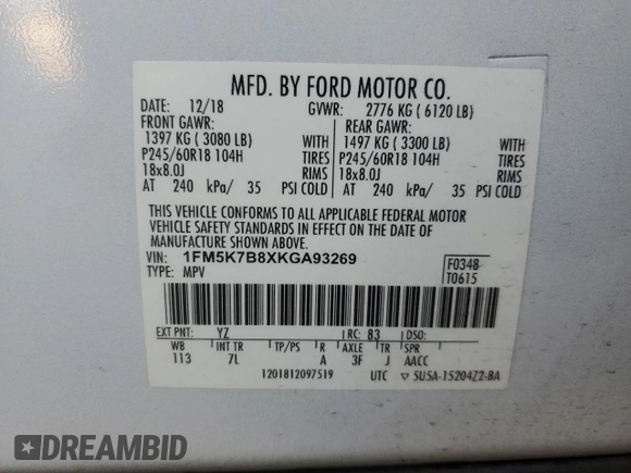 2019 Ford Explorer с VIN 1FM5K7B8XKGA93269, выставлен на аукционе Copart как лот 86772004 с пробегом 120 767 миль миль и Списание • Salvage title. История ставок и продаж доступна на DreamBid. Изображение 13.