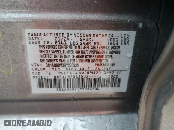 2024 Nissan Sentra SR with VIN 3N1AB8DV3RY286936, listed as a Copart auction lot 57411065 with 13,438 mi miles and Salvage title. Bid and sale history available at DreamBid. Image 13.