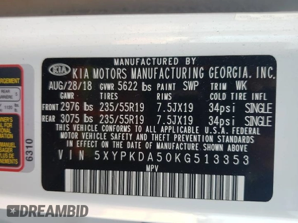 2019 Kia Sorento SX V6 with VIN 5XYPKDA50KG513353, listed as a Copart auction lot 86438044 with 53,397 mi miles and Salvage Title. Bid and sale history available at carsss.com. Image 15.