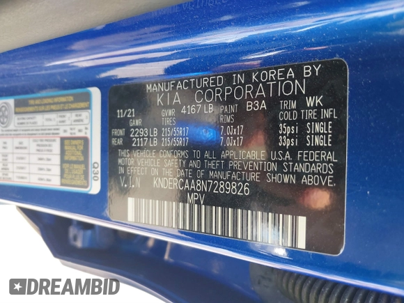 2022 Kia Seltos EX z VIN KNDERCAA8N7289826, wystawiony jako IAAI lot #39743322 z przebiegiem 34 187 mil mil oraz . Historia ofert i sprzedaży dostępna na DreamBid. Obrazek 9.