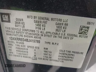2011 GMC Acadia SLT1 with VIN 1GKKRRED4BJ419789, listed as a IAAI auction lot 41571475 with 167,030 mi miles. Bid and sale history available at carsss.com. Image 9.